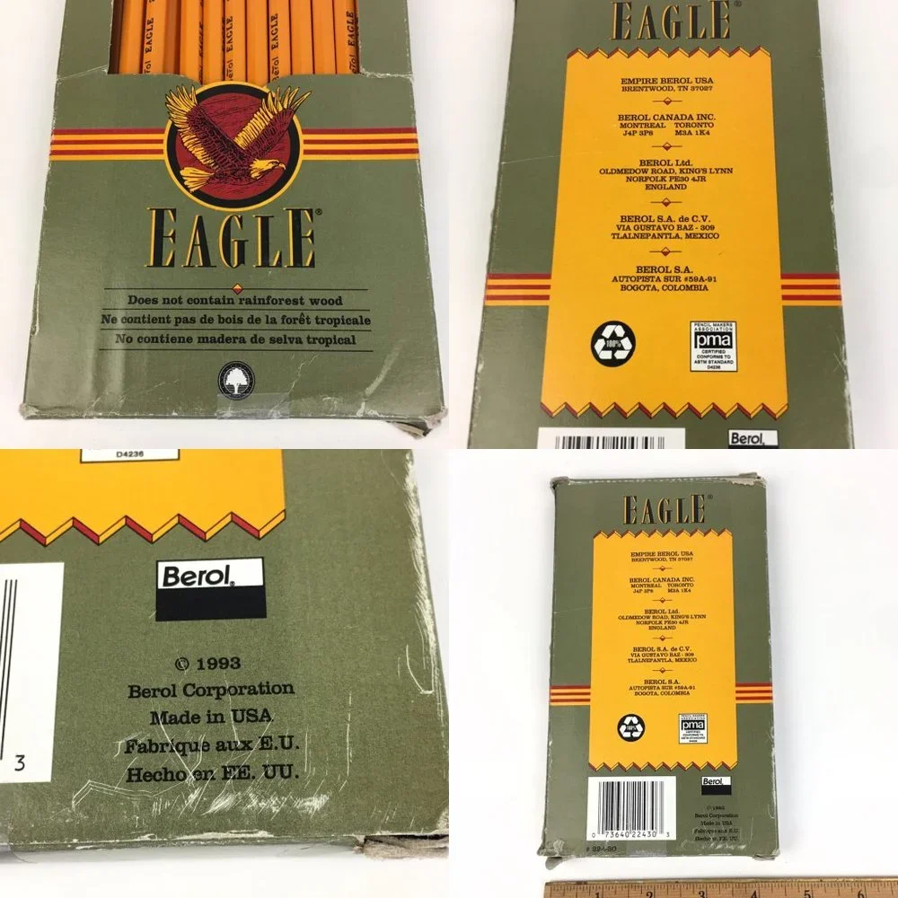 Open Vtg 1993 Eagle HB No 2 Pencils 24 Pencils w Original Box Beat Up w Bookmark